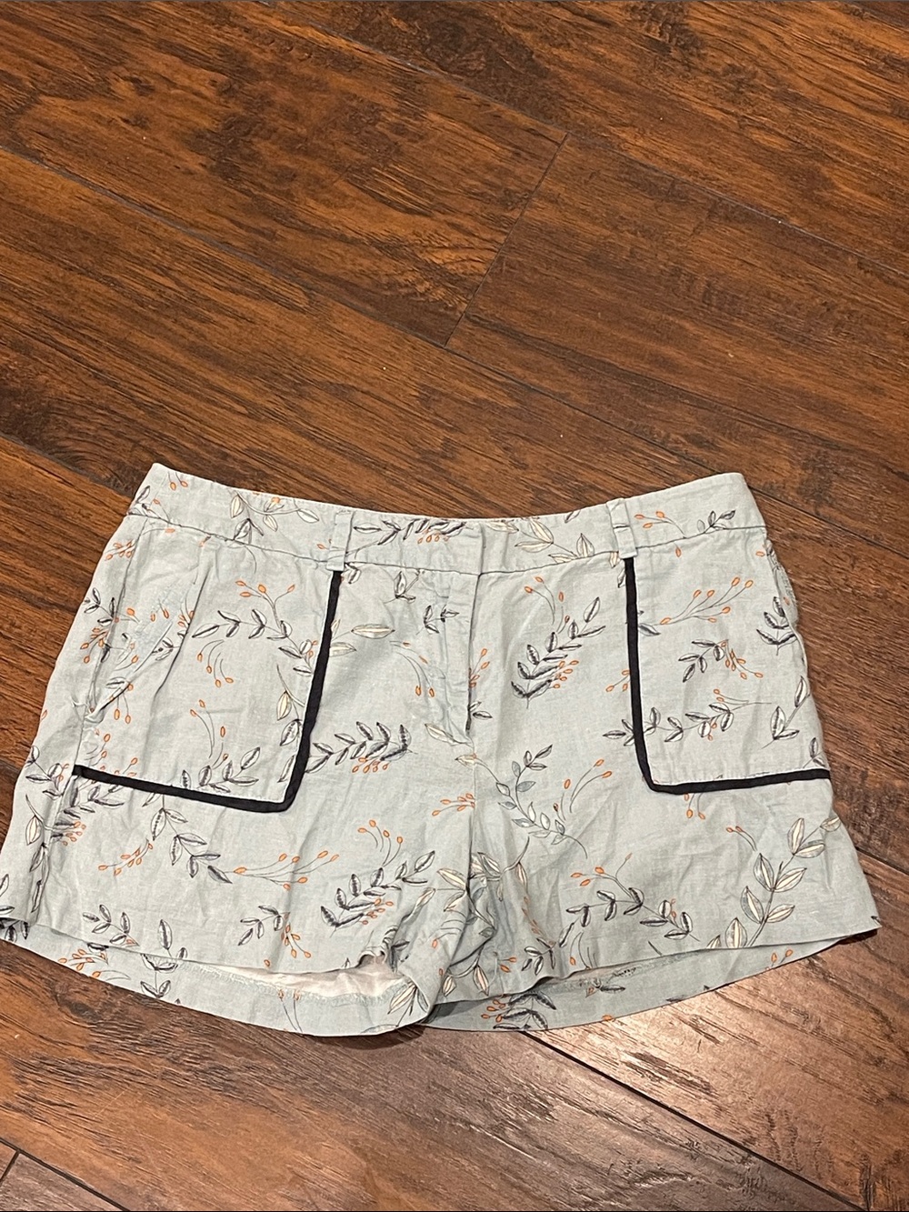 LOFT Pale Blue Floral High-Waist Shorts with Black Piping